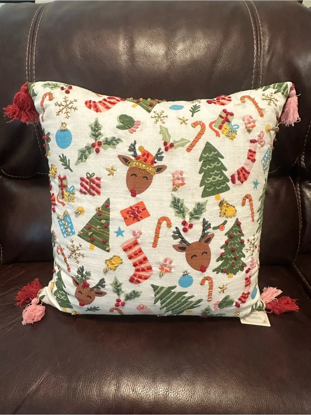 NWT Twinkle Town Embroidered Christmas Decorative Pillow NWT